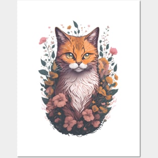 Cat with Flowers Posters and Art